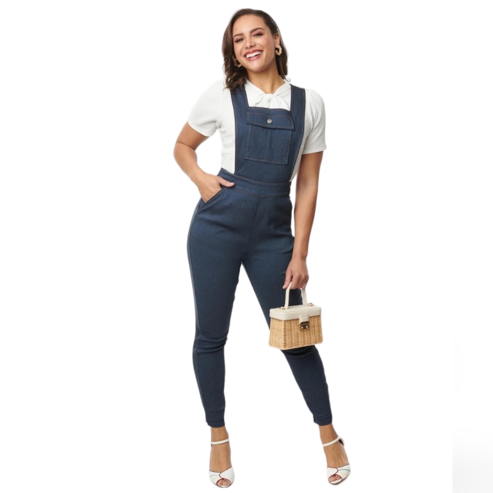 Unique Vintage Stretch Overalls with Suspender Straps